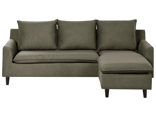 Modern Fabric Corner Left Hand Sectional Sofa Polyester Solid Wood Legs Dark Green Elvenes