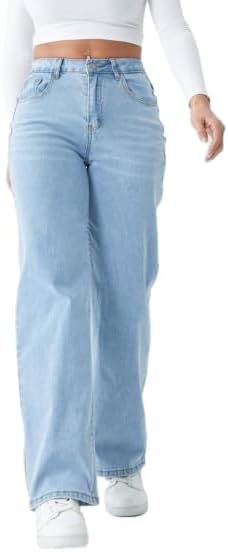 Straight Leg Jeans for Women,High Waisted Wide Leg Loose Microelastic Boyfriend Denim Pants Baggy Jeans for Women (US, Alpha, XX-Large, Regular, Regular, Standard, Lightblue)
