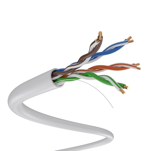 Image of CAT5e Ethernet Cable 1000ft - 24AWG Solid CCA UTP Unshielded CAT 5e, High Speed Lan Network, RJ45 Cable, Easy Pull Box Ethernet Cord (White) | CAT 5e Internet Cable, RJ45 Compatible, Durable PVC Jacket, HD-PE Insulation, High-Speed for Home, Gaming, Streaming, Office