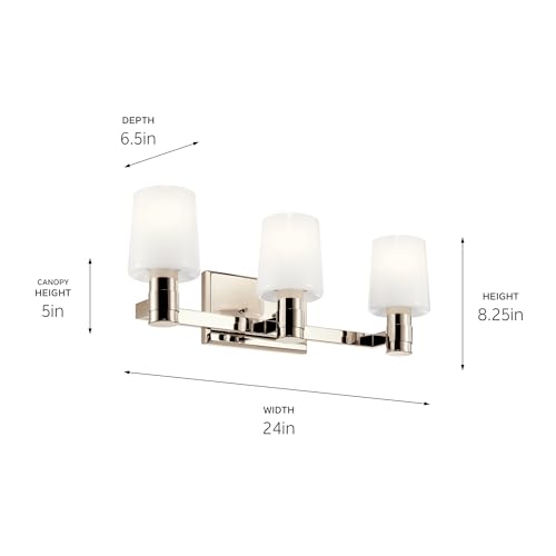 Image of Kichler Adani 3-Light Bathroom Vanity Light Fixture, Modern 24 inch Vanity Light with Opal Glass in Polished Nickel for Bathroom or Powder Room (8.25 inch x 24 inch), 55176PN