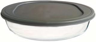AIRROAD Glass baking tray with lid, fish dish, food storage container, 10.43 x 7.36 inches, round, suitable for microwave oven