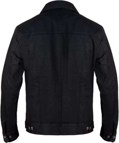 Men Cole Hauser Rip Stone Wheeler Black lightweight Ranch Cowboy Costume Jacket in Rigid Jean Denim and Suede Leather4