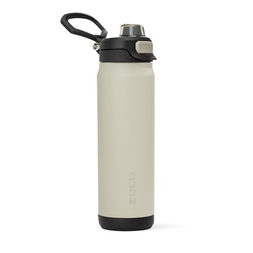 ZULU Powerfill Pro 24oz Stainless Steel Water Bottle with Quick Fill Lid, Triple Walled Vacuum Insulated Metal, Leak Proof Locking Lid, Sip and Chug, Reusable BPA Free, Ash