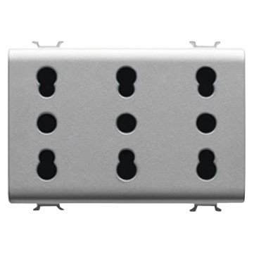 Prise de courant Gewiss GW14209 3 modules P11 P17 titane pour salon et bureau
