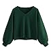 Produktbild Damen Pullover,Mode Einfarbig Langarmshirt Frauen Mädchen Solid Casual Drop Schulter Laterne Ärmel V Ausschnitt Sweatshirt Tops Moginp (L2, Grün)