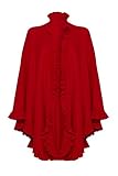 Oxfords Cashmere Pure Cashmere Ladies Frilly Cape, Red-One Size