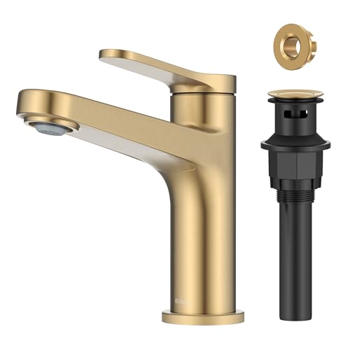 KRAUS Indy Bathroom Faucet in Spot-Free Brushed Brass with Single Handle, Pop Up Drain and Supply Lines, KBF-1411SFBB