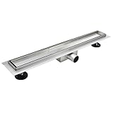 CELO Caniveau de douche 2en1 à encastrer L.100 cm réversible à carreler ou inox, avec siphon drainage 36l/min
