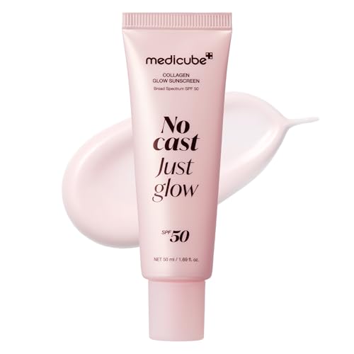 medicube No Cast Just Glow Collagen Sunscreen | SPF 50 Broad Spectrum Face Sunscreen | Lightweight, Non-Sticky, Hydrating Formula | Peptide, Cica for Soothing & Glow | Stocking Stuffers for Women