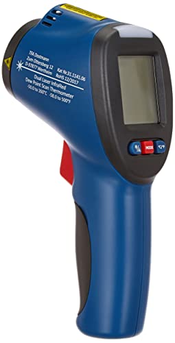 TFA Dostmann Detektor termometr na podczerwień z pomiarem punktu rosy i podwójnym laserem, niebieski, dł. 110 x szer. 72 x wys. 240 mm