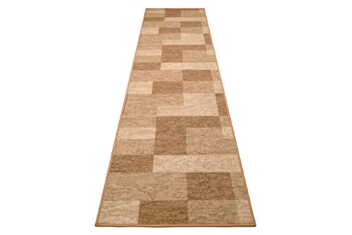 TAPISO Anti Rutsch Teppich Läufer rutschfest Brücke Meterware Modern Braun Beige Gelb Vierecke Geometrisch Design Flur Küche Wohnzimmer… – Ansicht 7