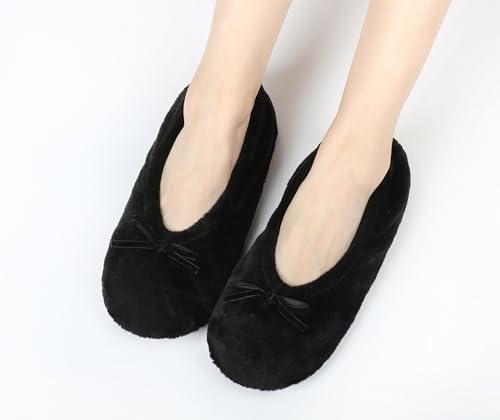 Keyela Women's Ballerina House Slippers with Soft Tie Bow and Suede Sole, Non-Slip Bedroom Slippers Socks2