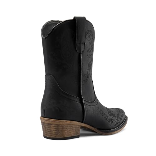 DREAM PAIRS Women's Cowboy Cowgirl Western Ankle Boots Low Chunky Heels Square Toe Fall Short Booties Shoes,Size 6,Black,SDAB2407W