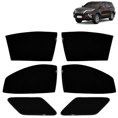Image of KINGSWAY Car Sun Shade Curtains Only Compatible with Toyota Fortuner (2017 to 2020) | Z-Black Fix-Type (Non-Magnetic) | UV & Heat Protection | Pack of 6 Pcs
