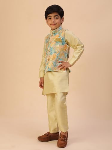 Image of Pro-Ethic Style Developer Kids Kurta Set For Boys With Waist Coat, Ethnic Wear for Diwali, Eid, Raksha Bandhan, Jacquard, Floral Print (Pack of 1)