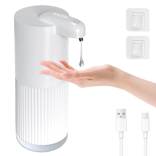 Cuteefun Distributeur Savon Automatique, 400ml Rechargeable Distributeur Savon Liquide, 4 Niveaux Réglables, Étanchéité IPX5, Détection Infrarouge sans...