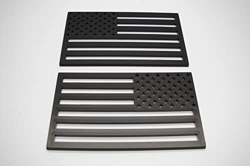 Muzzys (Set Of Two) 3"X5" All Black Subdued Raised Left & Right American Flag Decal Emblem Sticker Badge No Quarter Given United States Stick On Car Truck Window Glass, Made In The Usa #TOP2