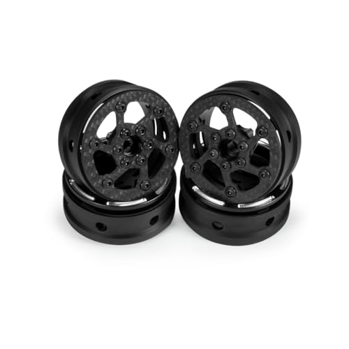 TRX4 1.9 Inch beadlock Wheels,4PCS Crawler Carbon Fiber Wheels Rims for 1/10 RC Crawler Cheater Rigs Capra SCX10 TRX4 TF2 Gmade R1 Element Enduro 1.9S DIY(Black A)