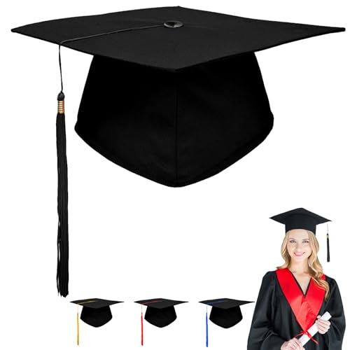 YOUYIKE Sombrero de Graduación Ajustable, Bachelor Hat con Borla Negra, Birrete Graduación Adulto para Pregrado, Maestría y Doctorado, Ceremonias de Graduación Fiesta Universitaria