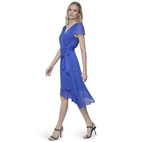 Image of DKNY Women's Flutter Sleeve Surplice Tie Fit & Flare Midi Dress