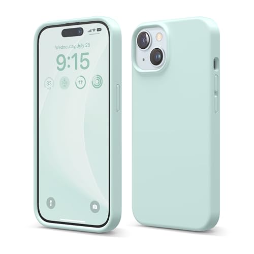 elago Cover Silicone Liquido Compatibile con iPhone 15 Case, Custodia Silicone Premium, Protezione Completa [Struttura Antiurto a 4 Strati], Fodera in Morbida Microfibra Antigraffio (Menta)