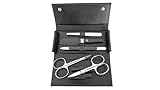 Zwilling – Maniküre Set 5-teilig - Manicure - Nagelschere - Pinzette - Nagelpflege - Druckknopf-Etui - Leder-Etui - 13,8 x 6,5 x 2,5 cm - dunkelgrau