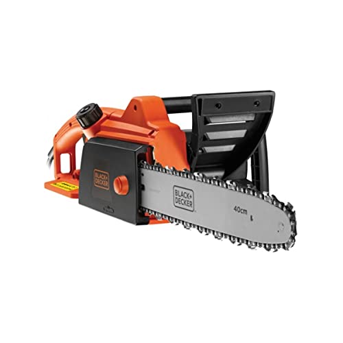 BLACK+DECKER Tronçonneuse filaire - Réservoir de 100 ml transparent - Griffe 6 dents - Interrupteur double commande, Orange, 40 cm