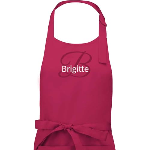 Vanevitch Tablier de cuisine personnalisé prénom et initial, 100% coton (fushia)