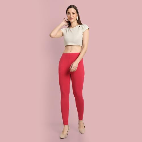Image of ONE SKY Women Ankle Length Leggings | Premium Cotton Modal Spandex Blend | High Waist Stretchable & Bio-Washed Fabric | Colour-Lock | Ethnic Leggings for Women