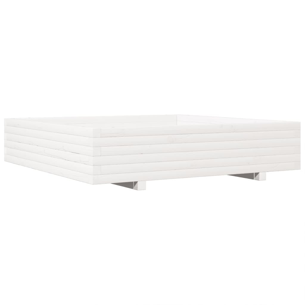 Pflanzkübel Weiß 110x110x26,5 cm aus Massivholz Kiefer, großer Blumenkasten für Pflanzen, Gemüse, Kräuter und Blumen, dekorativer Hochbeet für Garten