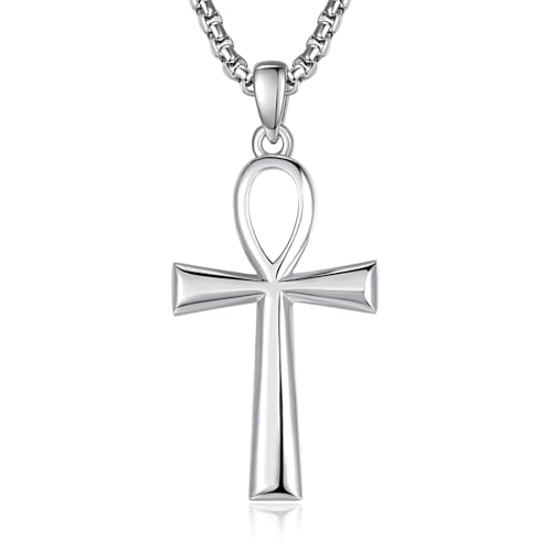 ADMETUS 925 Sterling Silver Coptic Ankh Cross Necklace, Protection Egyptian Jewelry Religious Gifts for Men with 2.5mm 22