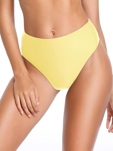 RELLECIGA Women's Lemon Yellow High Cut High Waisted Bikini Bottom Size Small