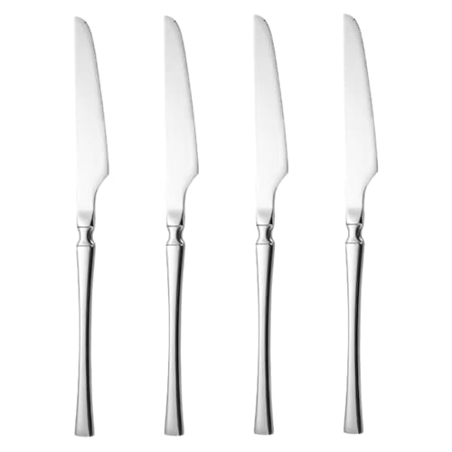 Image of Silverware Dinner Knives Set of 4 | Korean Vintage Style Flatware Steak Knife Set | Dishwasher-Safe Stainless Steel Cutlery for Home, Restaurant & Gift Giving (Sterling Silver)