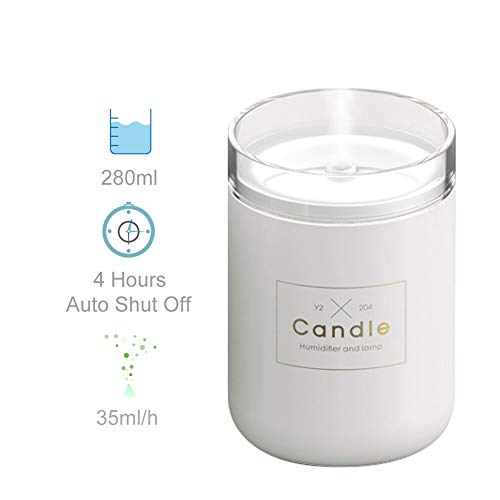 HARATA USB Cool Mist Humidifier 280ml Portable Mini Humidifier with LED 4Hours Auto