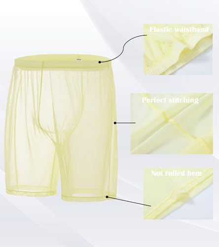 Mendove Men's Leather Look Mesh Boxer Shorts With Star Print - Nylon, Sexy Trunks Underwear, Size US Large, Yellow