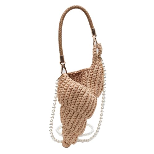 Handwoven Seashell Bag with Pearl Chain Summer Beach Tote Bag Detachable Strap Cute Conch Shoulder Handbag Vacation Beach Han