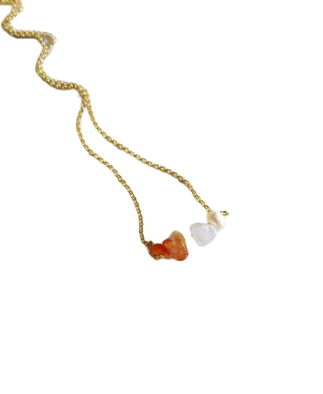 Bijoux collier en pierre précieuse quartz rose et cornaline, perles lisses 40,6 cm