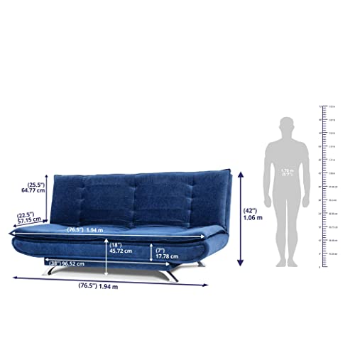 Image of Wakefit Neem Wood Sofa Cum Bed 3 Seater | 3 Yrs Warranty | Sofa Bed 6 X 4 Feet, Foldable Sofa Cum Bed - Amoeba (Malphino: Cobalt Blue)