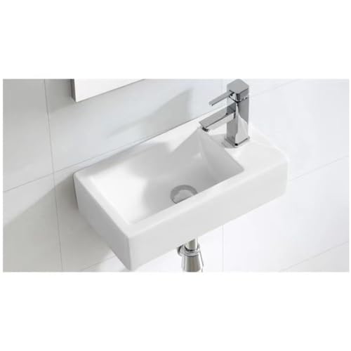 壁掛け式洗面台 独立型 セラミック洗面ボウル Dearolling シンク付き洗面器 蛇口付属 取り付け簡単 屋内屋外兼用 (13*25*50cm) (415*220*100MM,右)