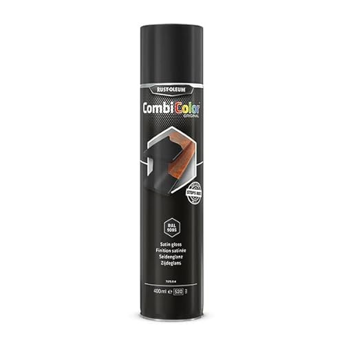 Rust-Oleum CombiColor® Original Couche de finition, Peinture monocouche pour protection des métaux (Aérosol 400ml, Noir Satiné RAL9005) Cover