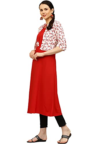 Image of Women's Crepe Printed A-Line Kurti (ALC4045RUBY Maroon 4X-Large)
