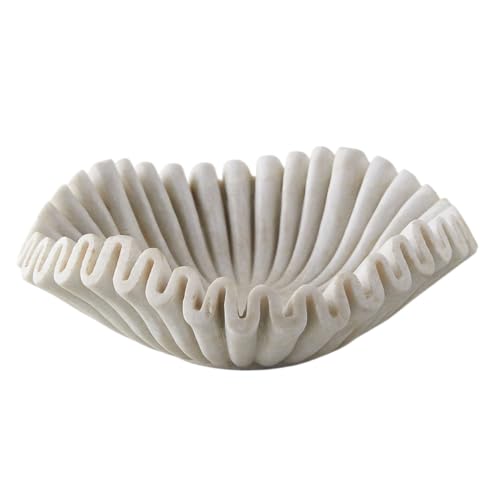 Ciotola con volant in marmo lavorata a mano/Ciotola antica a forma di conchiglia/Ciotola per frutta/Piatto ad anello vintage/Urli/Ciotola decorativa per fiori (8 pollici)