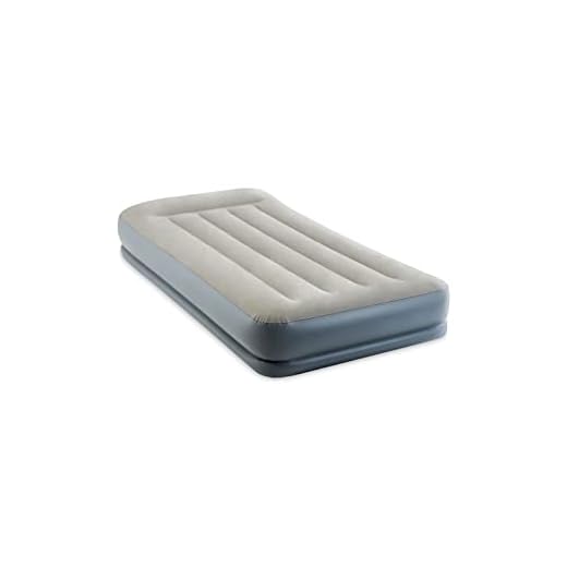 Intex 64115ED Dura-Beam Standard Pillow Rest Air Mattress: Fiber-Tech – Twin Size – Built-in Electric Pump – 12in Bed Height – 300lb Weight Capacity