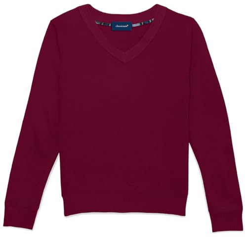 Image of Classroom School Uniforms womens Plus-size Adult Unisex Long Sleeve V-neck 2xl-3xl School Uniform Sweater, Burgundy, XX-Large US