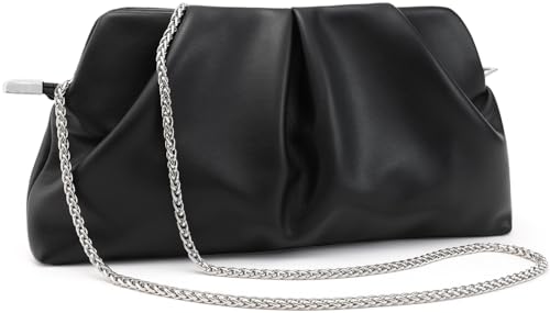 Image of Women Clutch Bag Dressy Formal Handbag Pleated PU Clutch Purse Detachable Chain