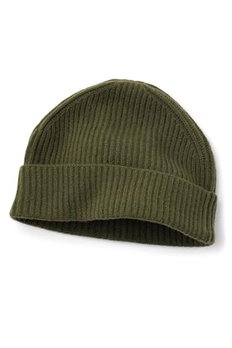 Image of Fishers Finery Men's 100% Cashmere Cuffed Fisherman Beanie; Ribbed Cuff Skull Cap (Olive)