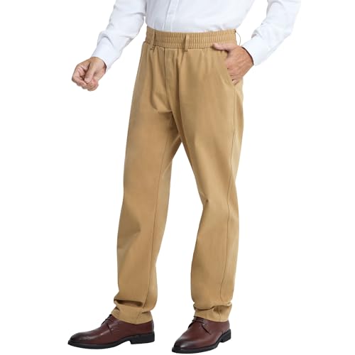 LETAOTAO Mens Elastic Waist Dress Pants - Cotton Twill Stretch Waist Pull On Slacks with Magnetic Button Fly for Seniors3