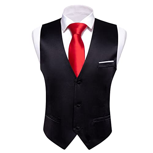 Image of Barry.Wang Vest for Men Business /Leisure Dress Suit Vests V-neck 2 Pockets Wedding Party Tuxedo Satin Waistcoat