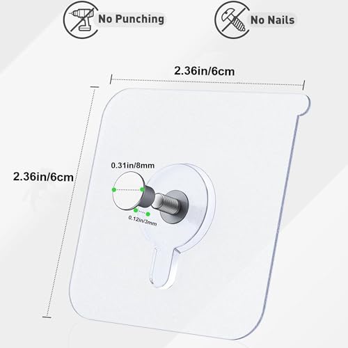 Image of 14 Pcs Adhesive Picture Hooks 2.36 inch Picture Hangers Without Nails Wall Hooks for Hanging Transparent Waterproof Frame Hangers Sticky Hooks for Bathroom Kitchen