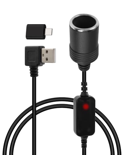 YANBORONSN Wtyczka USB A 90 stopni na gniazdo zapalniczki samochodowej, wtyczka USB-A na adapter zapalniczki samochodowej, z lampką kontrolną, do jazdy samochodem, GPS E-Dog i wielu innych (1,2 m)